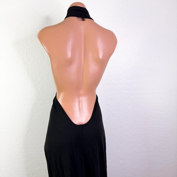 Skims Smooth Slinky Low Open Back Halter Modal Maxi Dress Black Onyx Size 4X NWT - Picture 8 of 11